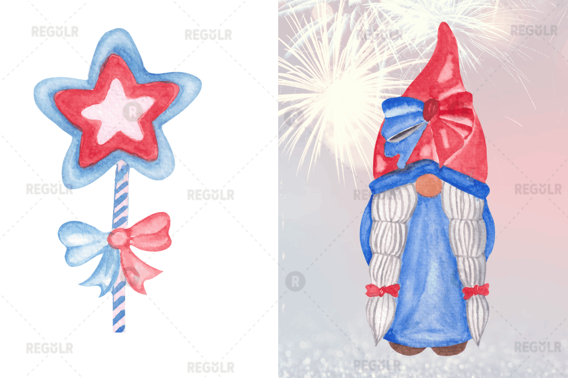 Watercolor  4th Of July Gnome Clipart Bundle