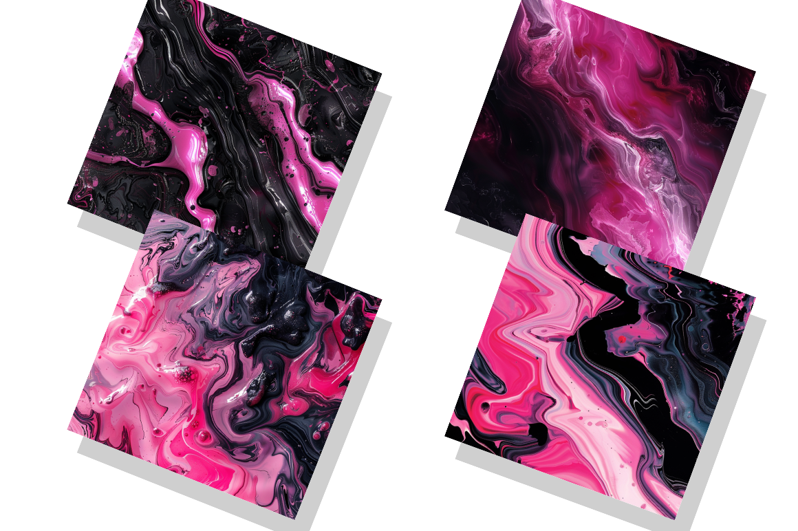 Pink & Black Liquid Flow Art Digital Papers Bundle