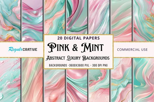 Pink & Mint Abstract Luxury Digital Papers Bundle