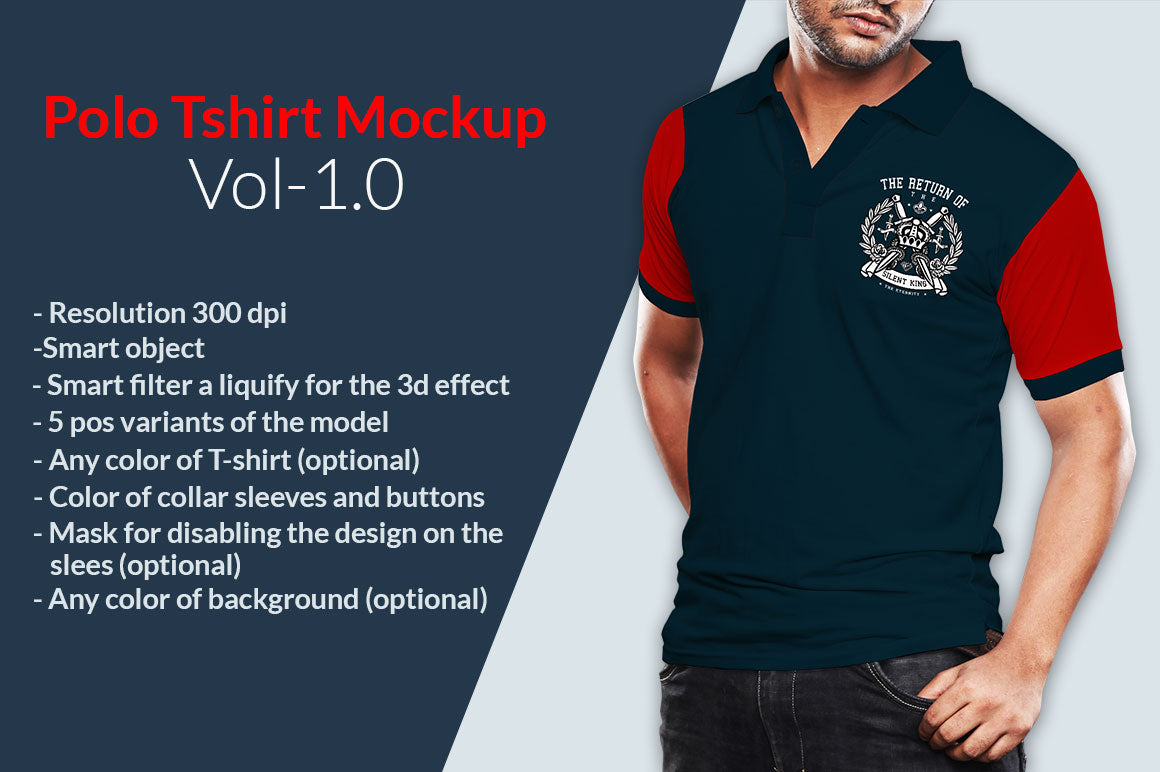 5 Editable Polo Mean's T-Shirt Mockup Bundle