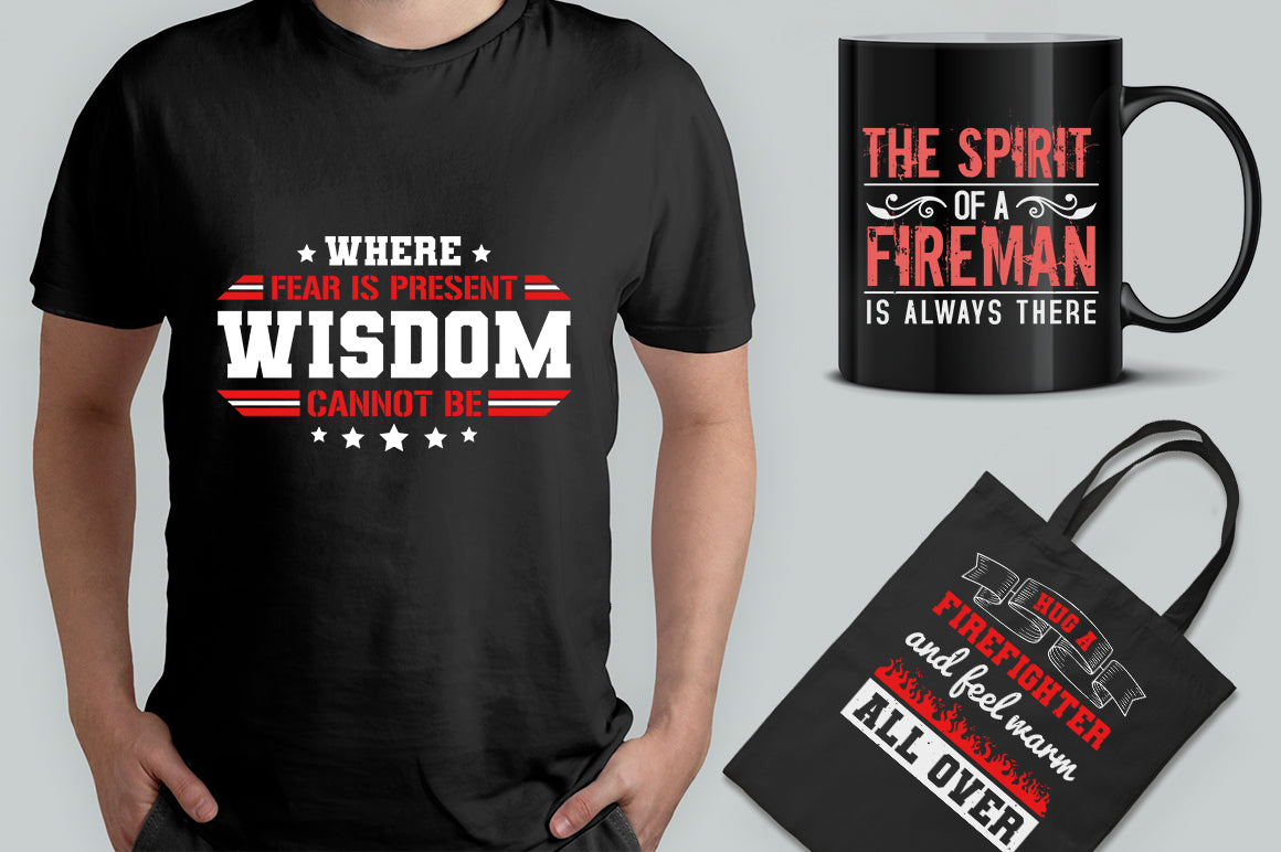 20 Editable Firefighter T-Shirt Designs Bundle