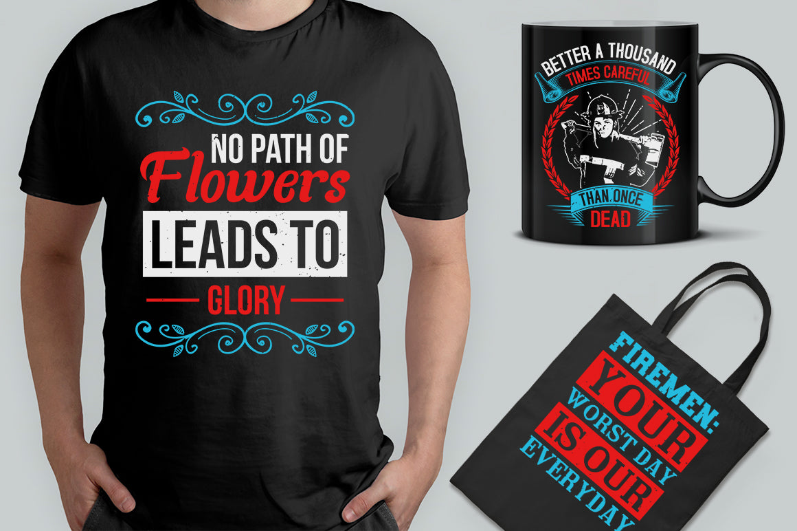 20 Editable Firefighter T-Shirt Designs Bundle