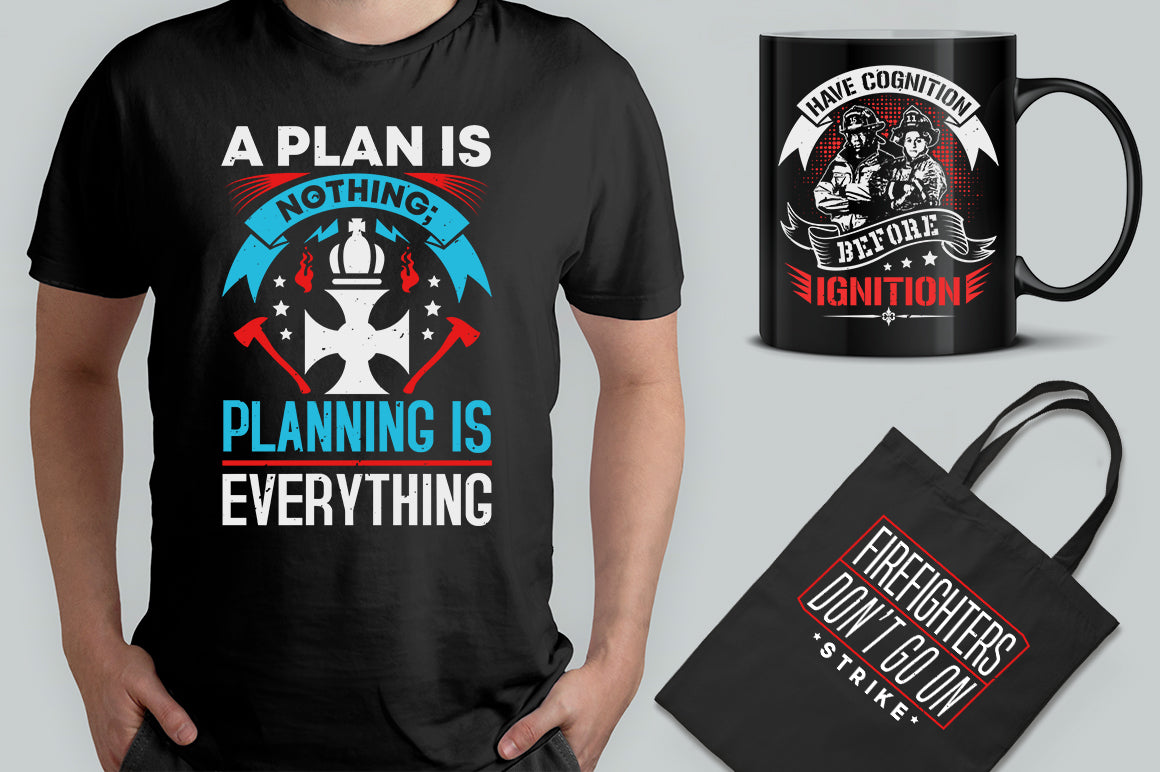 20 Editable Firefighter T-Shirt Designs Bundle