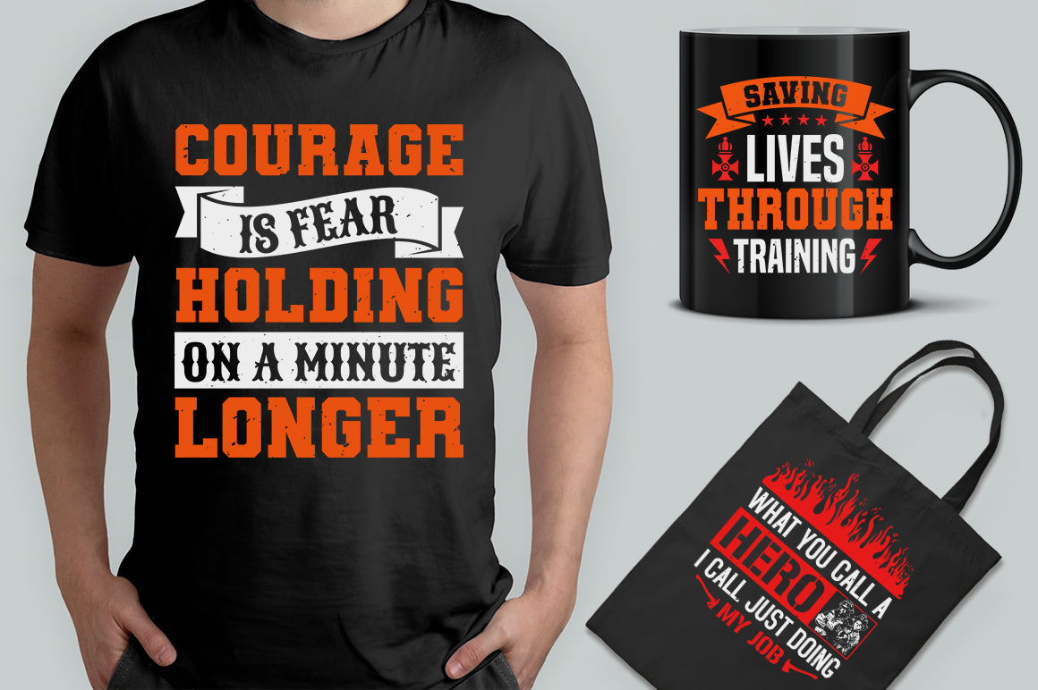 20 Editable Firefighter T-Shirt Designs Bundle