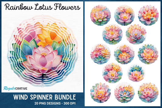 Rainbow Lotus Flowers Wind Spinner Bundle