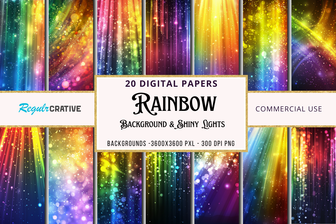 Rainbow Background & Shiny Lights Digital Paper  Bundle