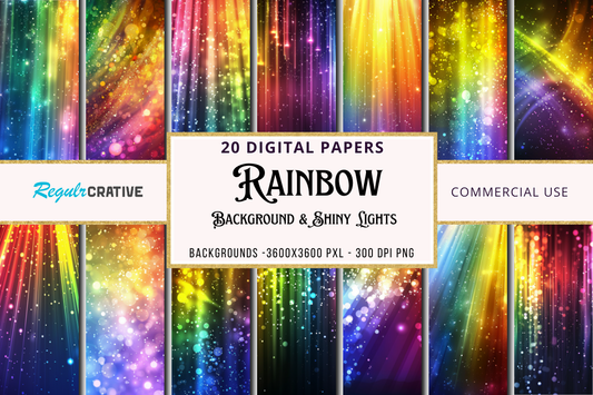 Rainbow Background & Shiny Lights Digital Paper  Bundle