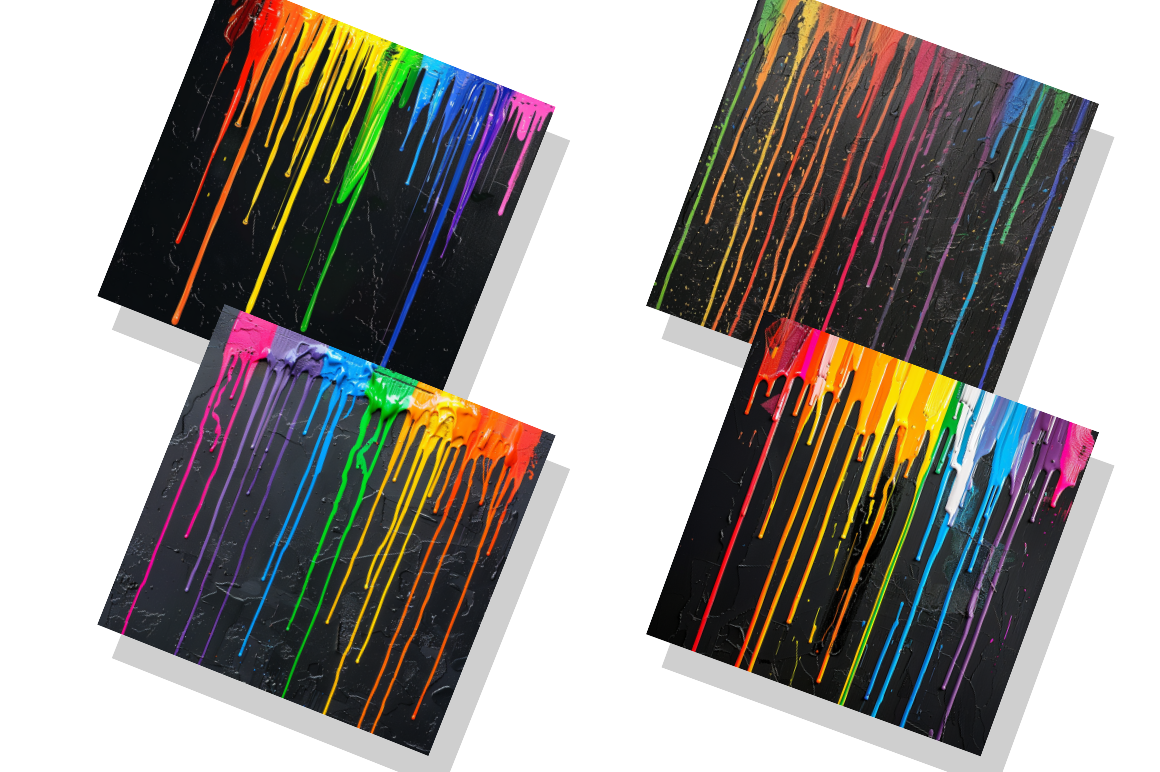 Rainbow Dripping Paint on a Black Wall Digital paper Bundle