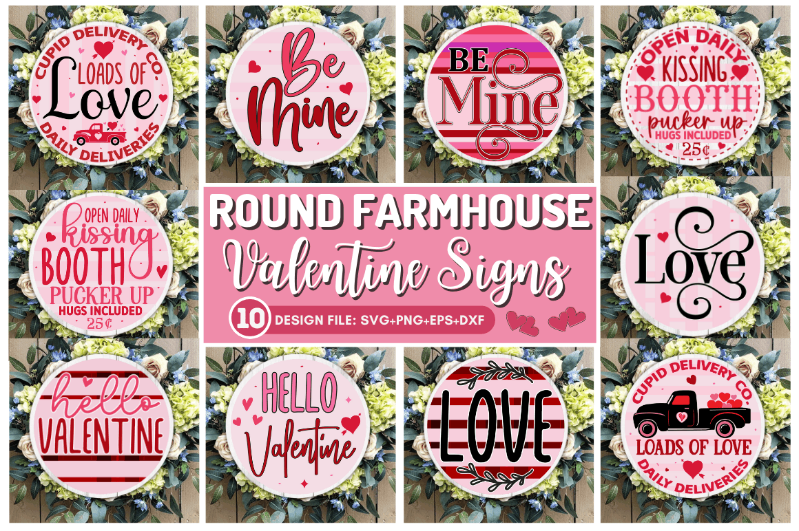 Round Farmhouse Valentines Sign  Svg Bundle