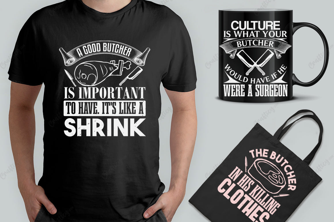 25 Editable Butcher T-Shirt Designs Bundle