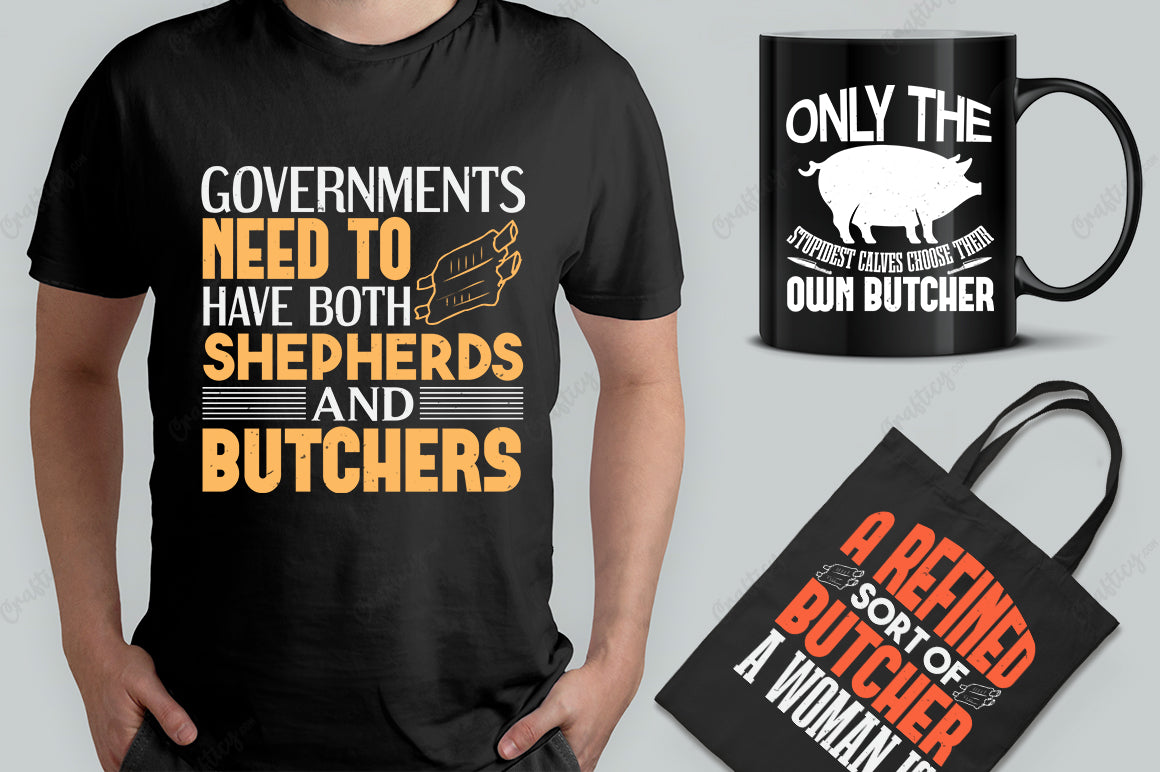 25 Editable Butcher T-Shirt Designs Bundle