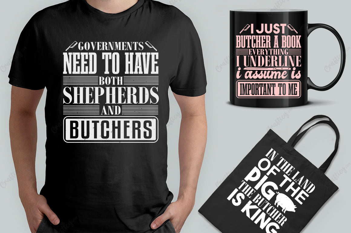 25 Editable Butcher T-Shirt Designs Bundle