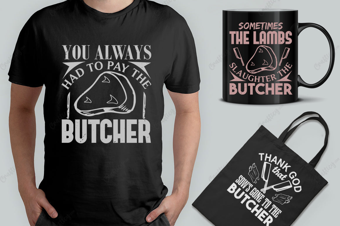 25 Editable Butcher T-Shirt Design Bundle