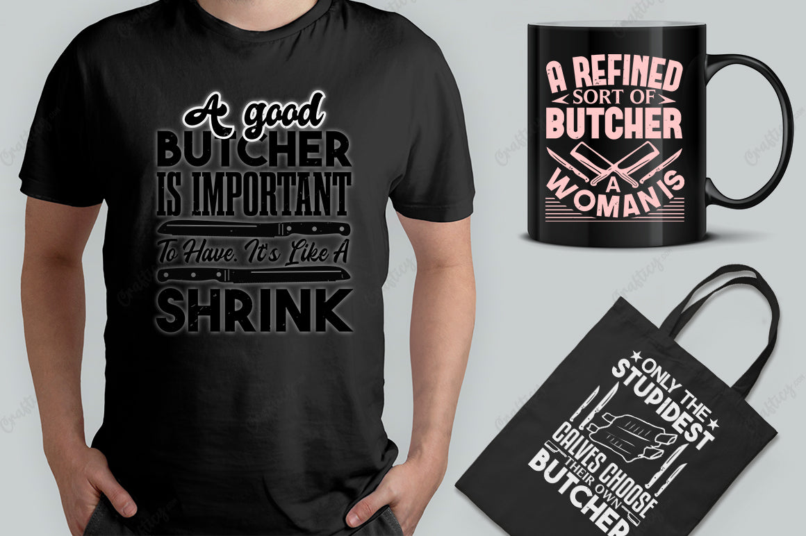 25 Editable Butcher T-Shirt Designs Bundle