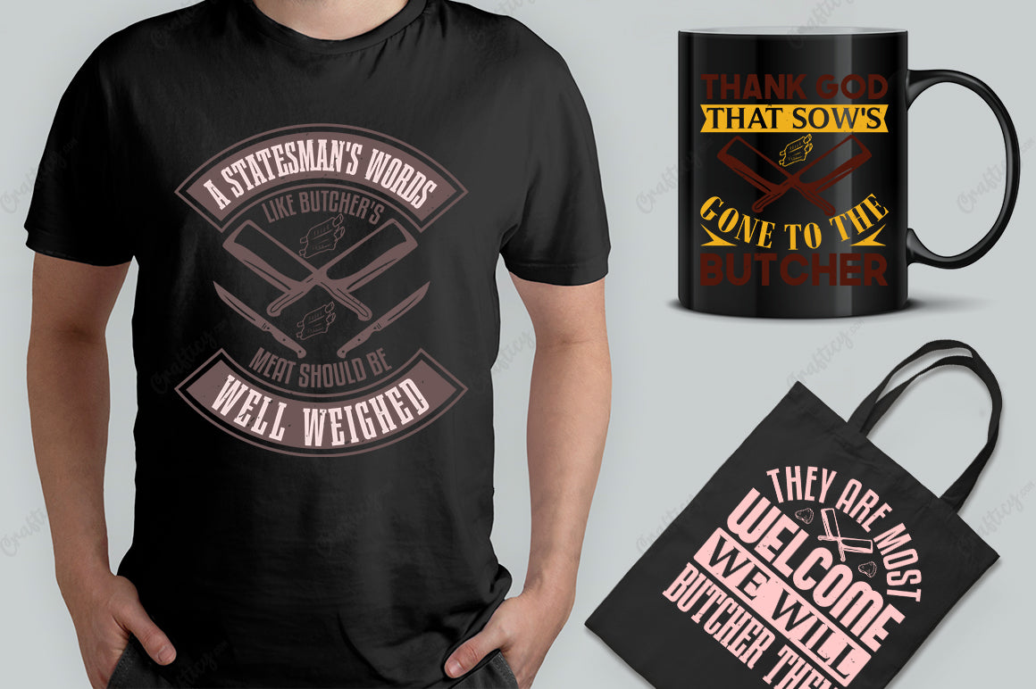 25 Editable Butcher T-Shirt Designs Bundle