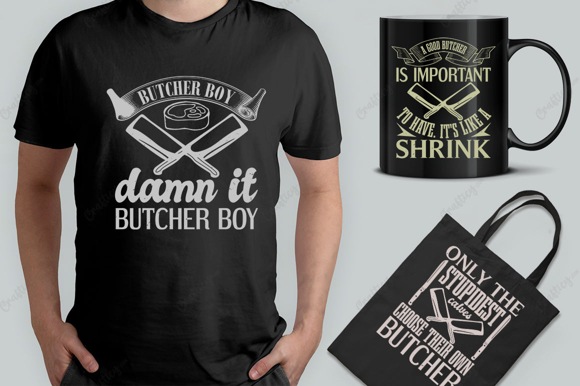 25 Editable Butcher T-Shirt Designs Bundle