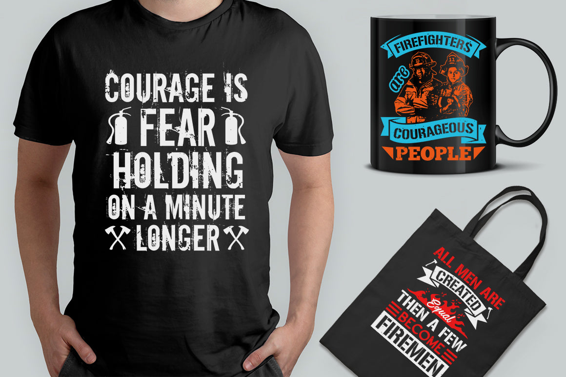 15 Editable Firefighter T-Shirt Designs Bundle