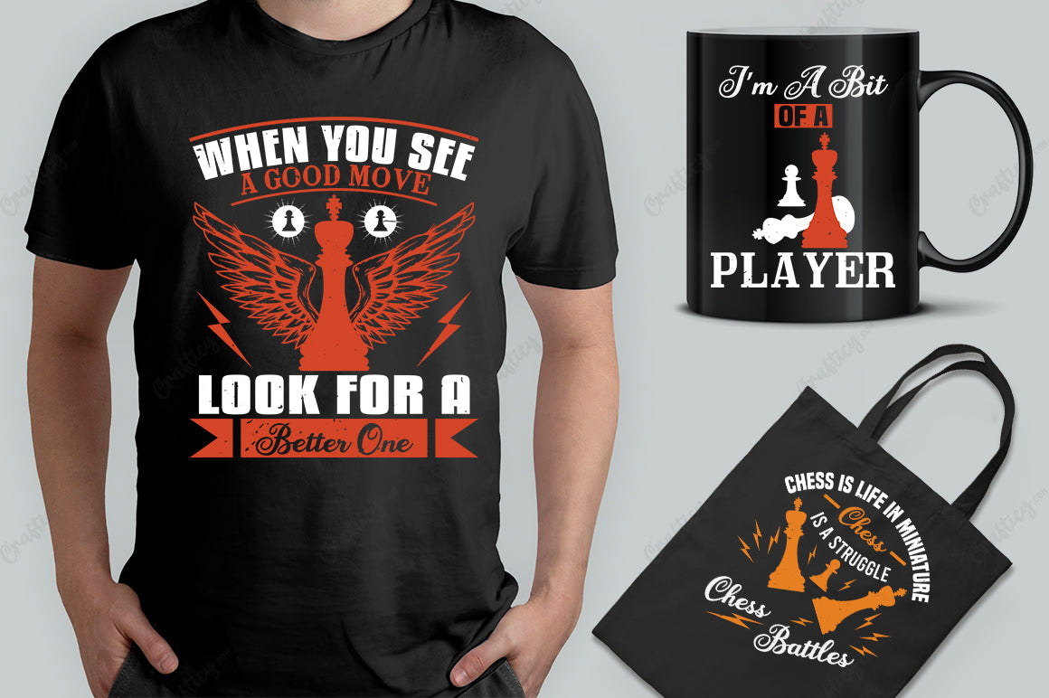 25 Editable Chess T-Shirt Designs Bundle