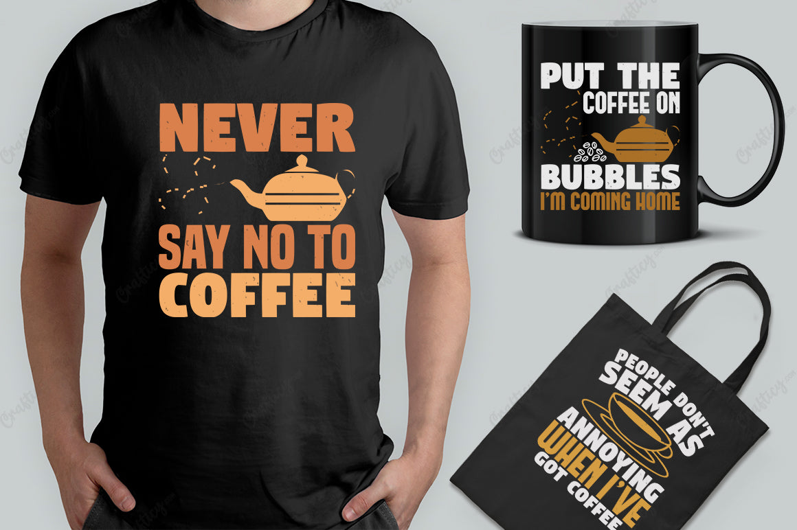 25 Editable Coffee T-Shirt Designs Bundle