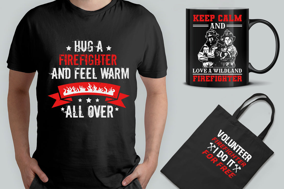 15 Editable Firefighter T-Shirt Design Bundle