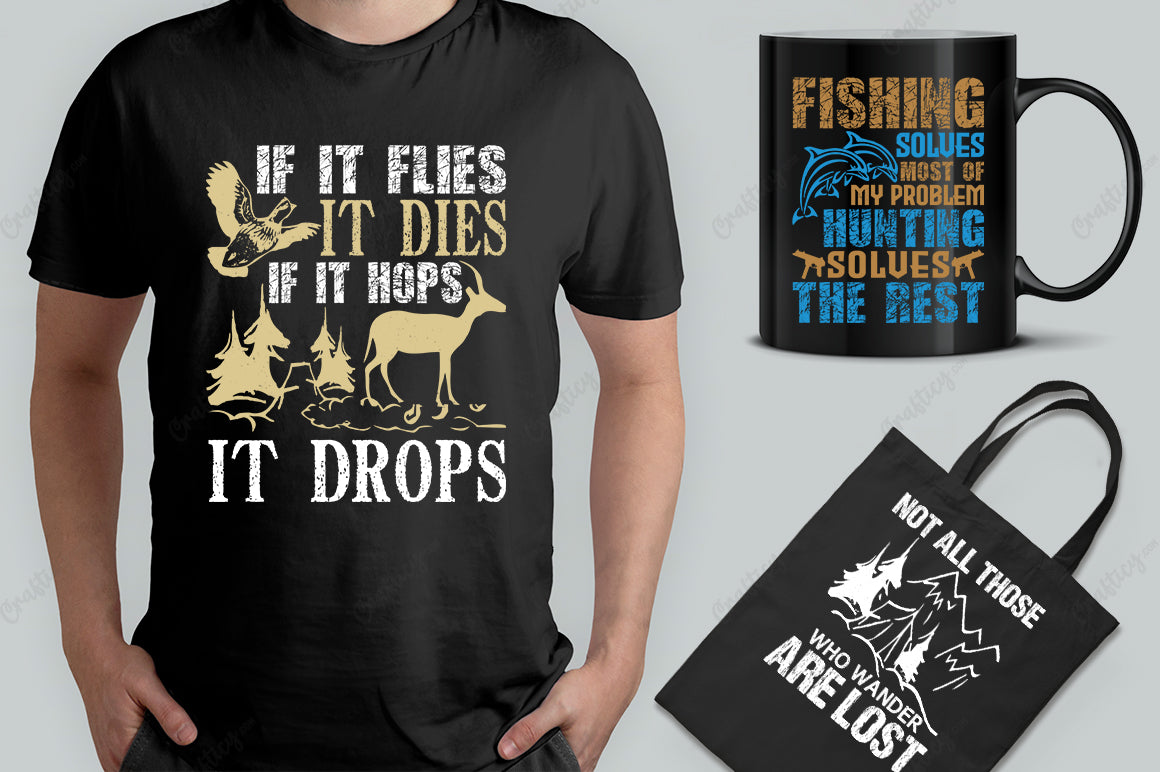 20 Editable Hunting T-Shirt Designs Bundle