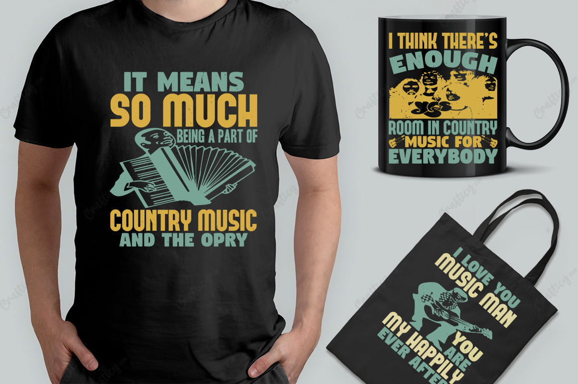 25 Editable Country Music T-Shirt Designs Bundle