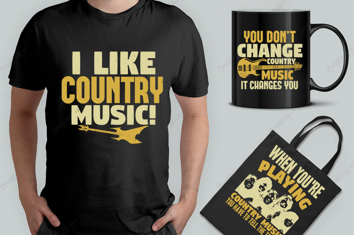 25 Editable Country Music T-Shirt Designs Bundle -Vol:2