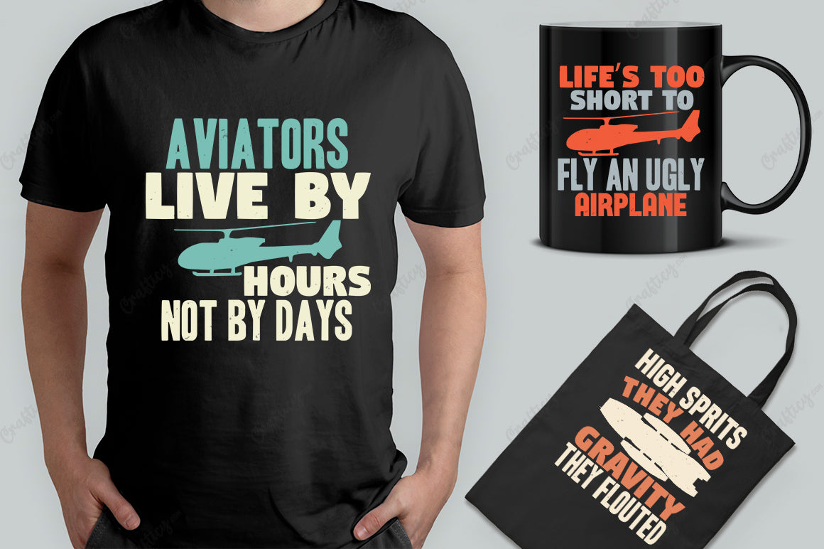 20 Editable  Aviation T-Shirt Designs Bundle