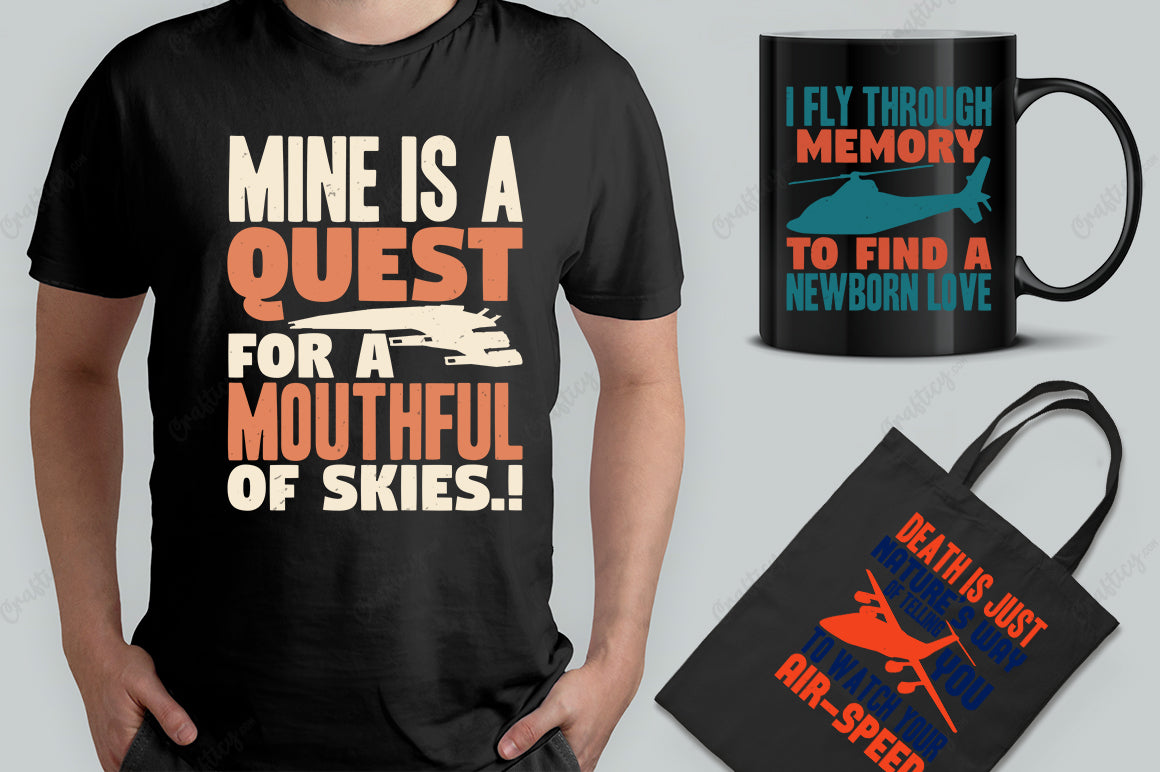 15 Editable Aviation T-Shirt Designs Bundle