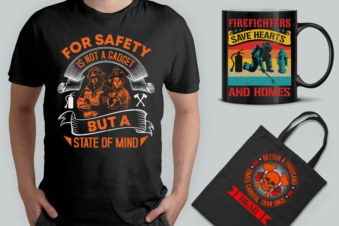 15 Editable Firefighter T-Shirt Designs Bundle