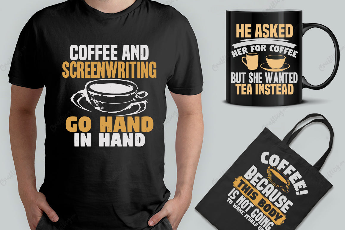 25 Editable Coffee T-Shirt Designs Bundle -Vol:2