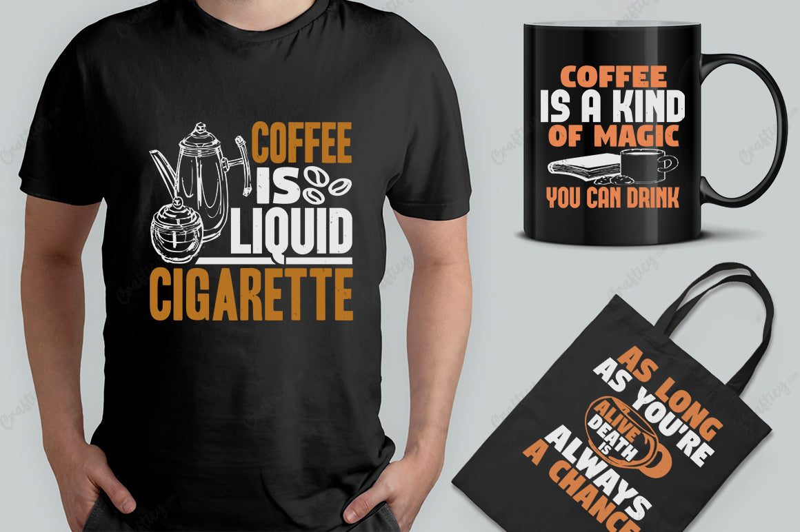 25 Editable Coffee T-Shirt Designs Bundle