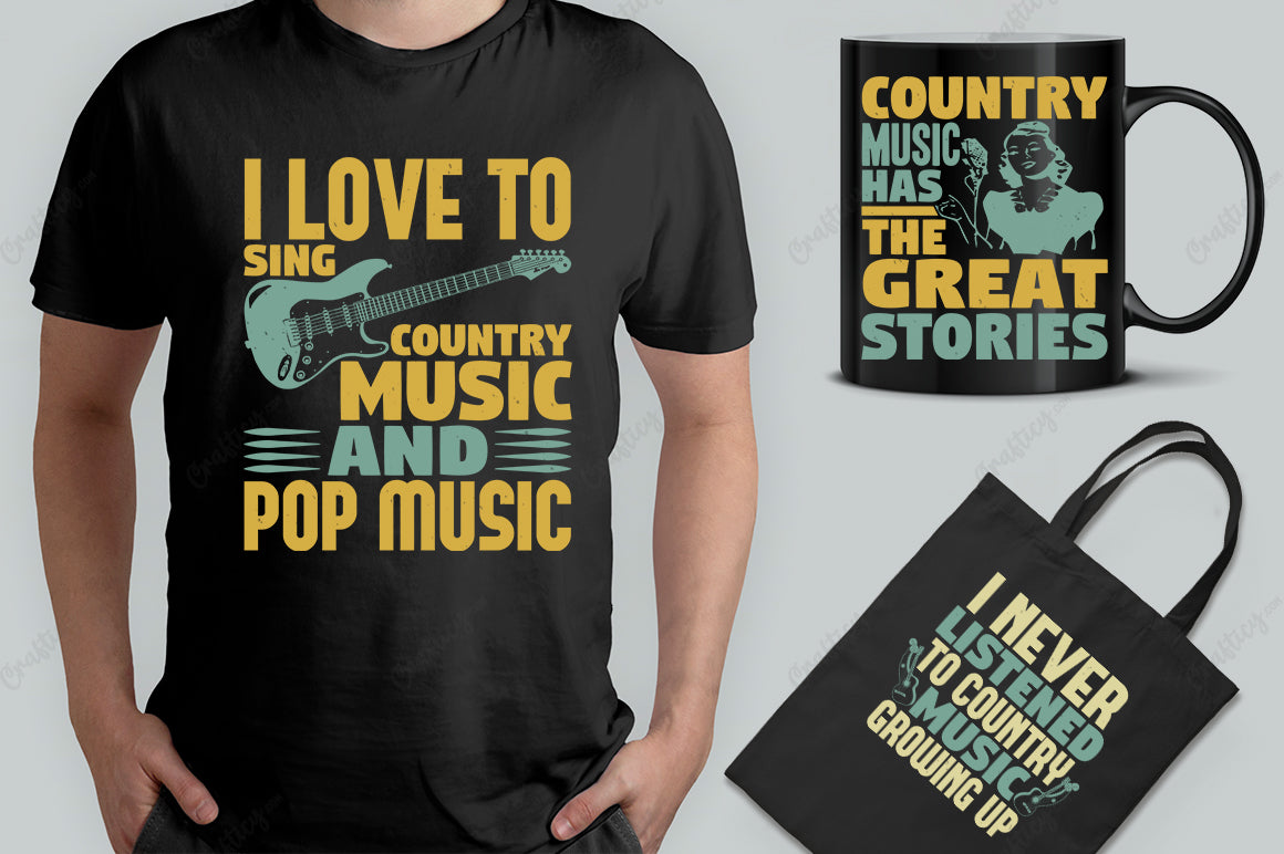 25 Editable Country Music T-Shirt Designs Bundle