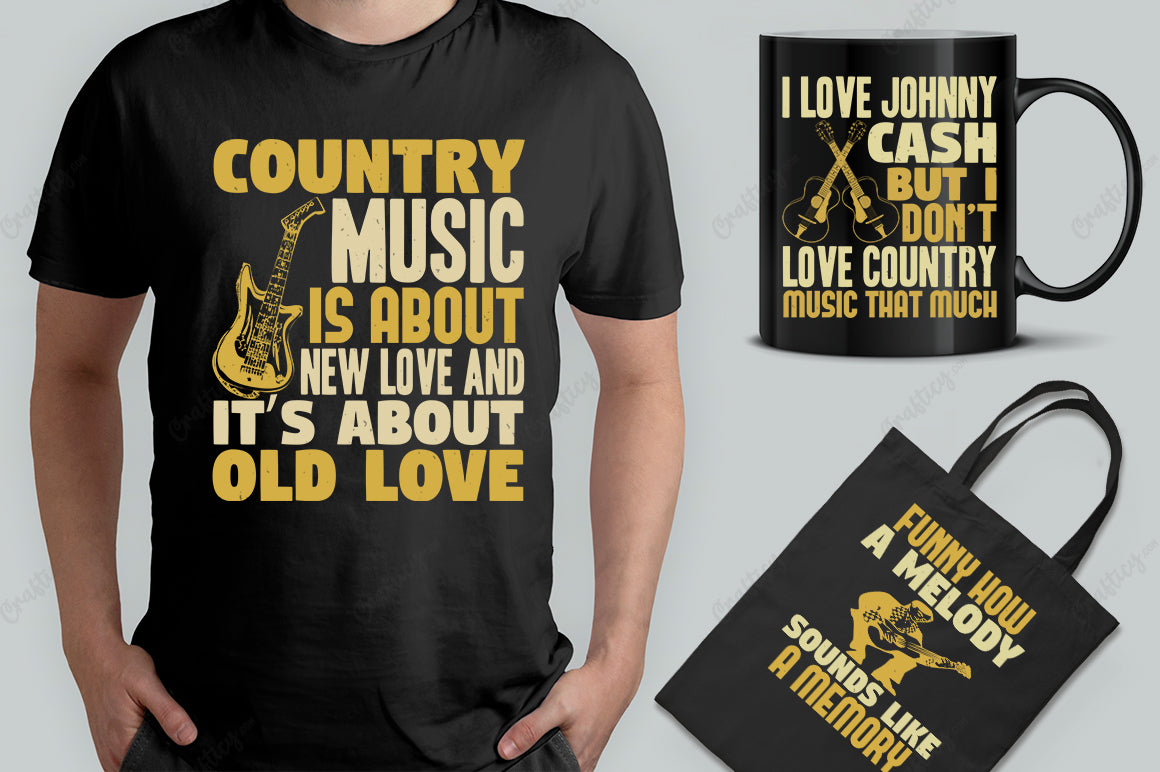 25 Editable Country Music T-Shirt Designs Bundle