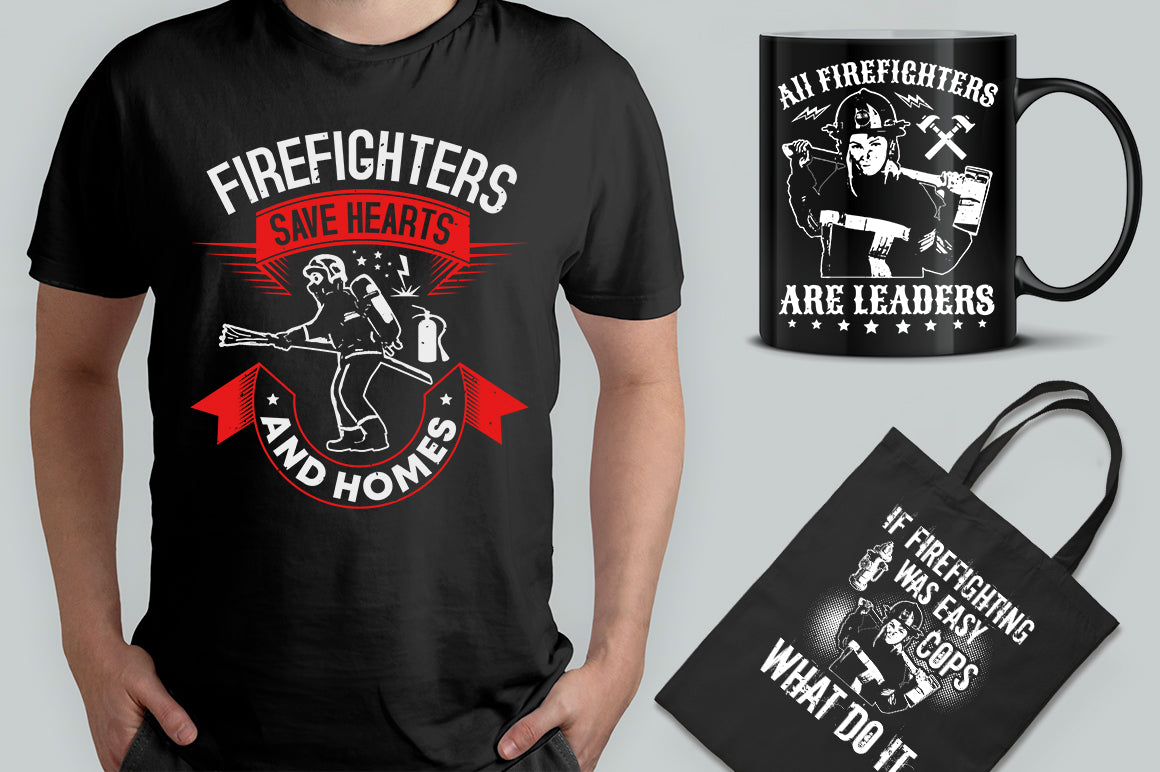 15 Editable Firefighter T-Shirt Design Bundle