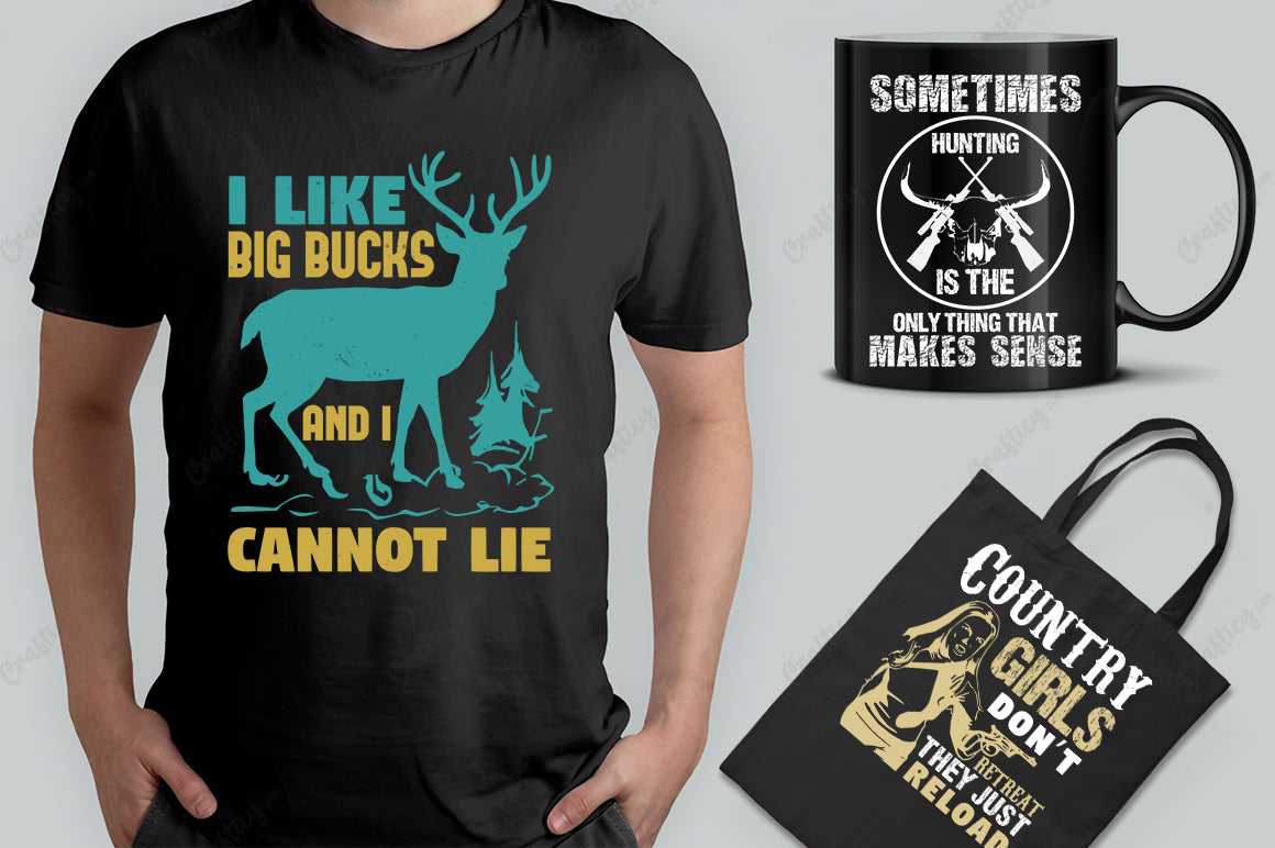 20 Editable Hunting T-Shirt Designs Bundle