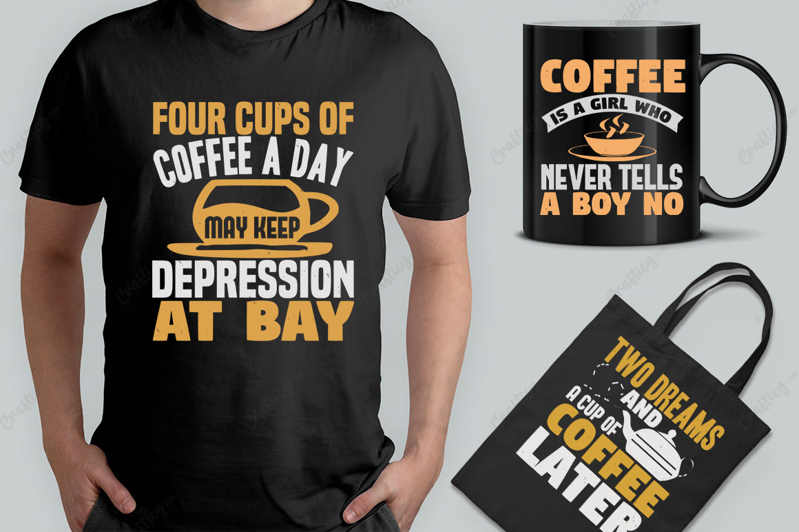 25 Editable Coffee T-Shirt Designs Bundle -Vol:2