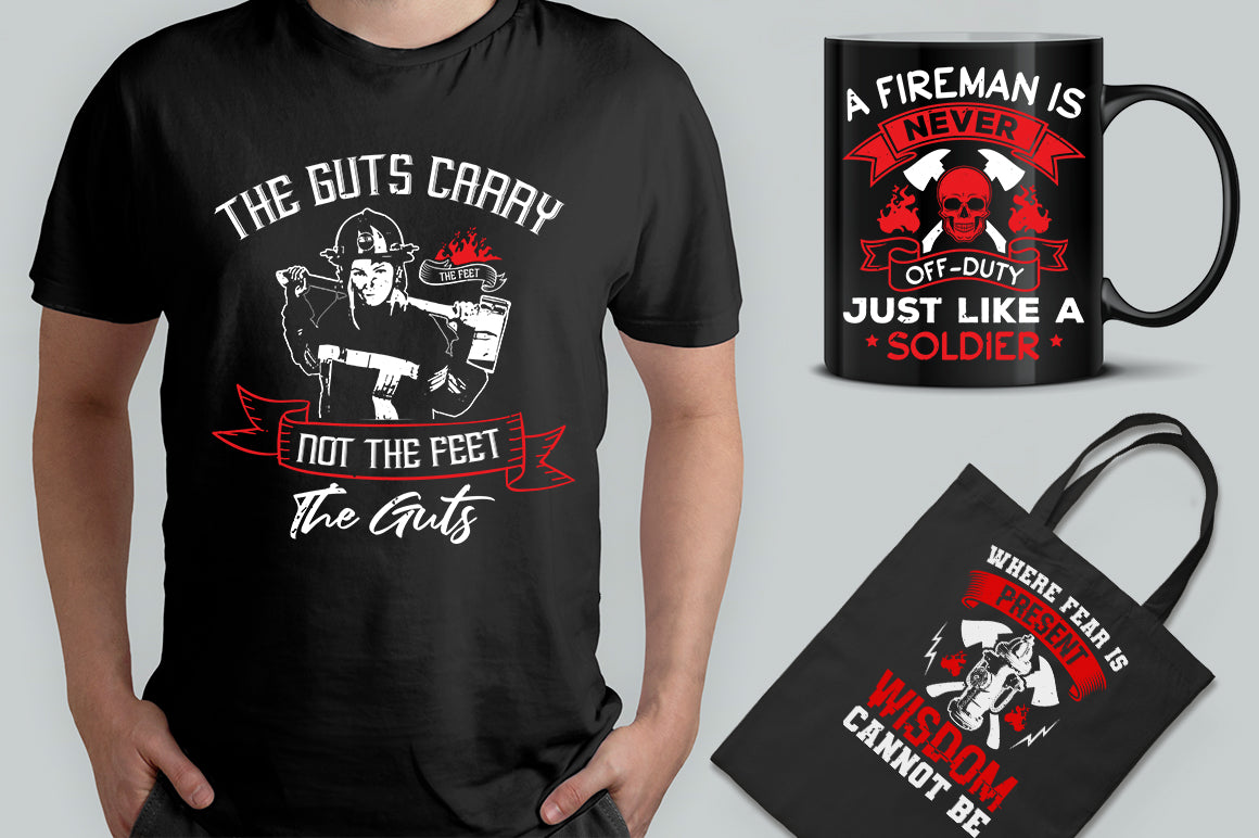 15 Editable Firefighter T-Shirt Designs Bundle