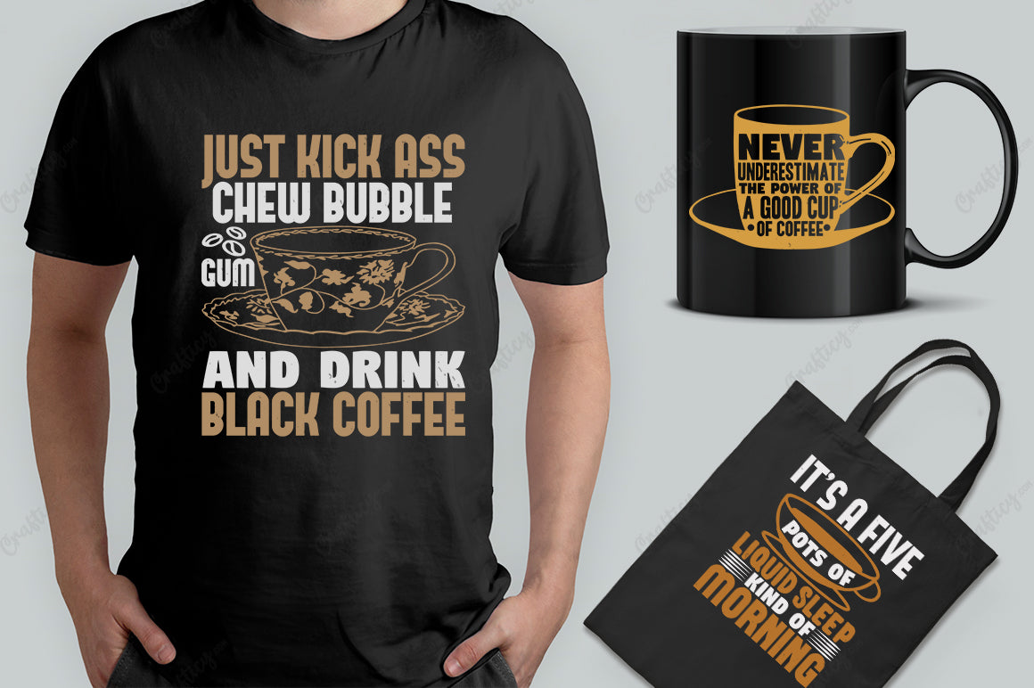 25 Editable Coffee T-Shirt Designs Bundle