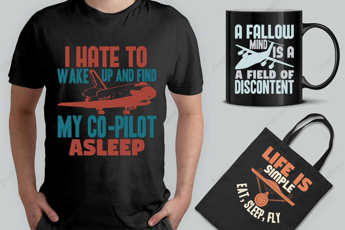 15 Editable Aviation T-Shirt Designs Bundle