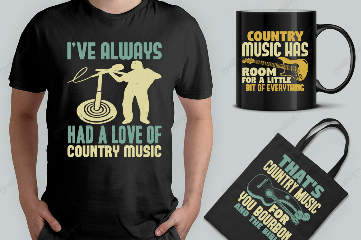 25 Editable Country Music T-Shirt Designs Bundle -Vol:2