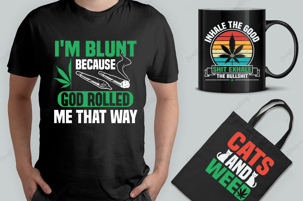 15 Editable Cannabis T-Shirt Designs Bundle