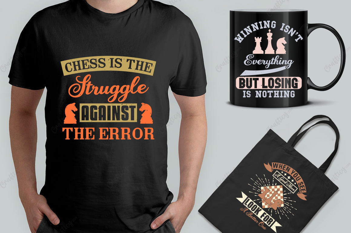 25 Editable Chess T-Shirt Designs Bundle