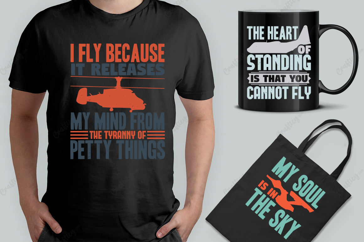 15 Editable Aviation T-Shirt Designs Bundle