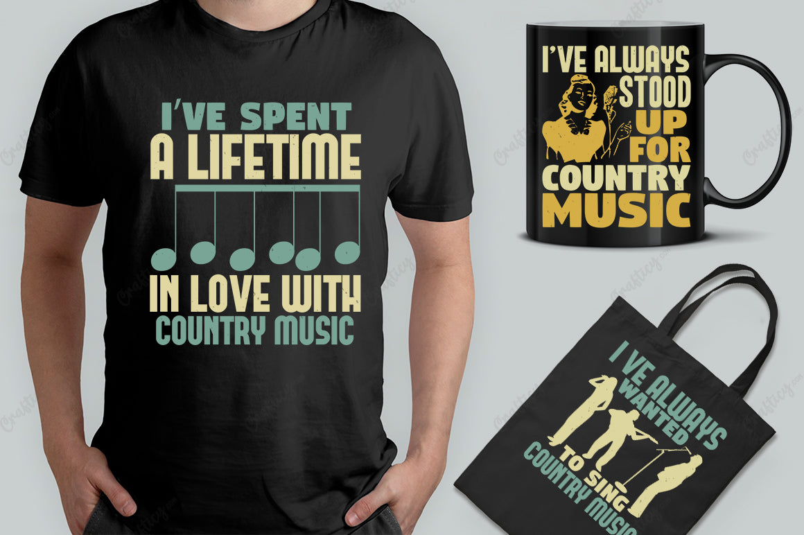 25 Editable Country Music T-Shirt Designs Bundle