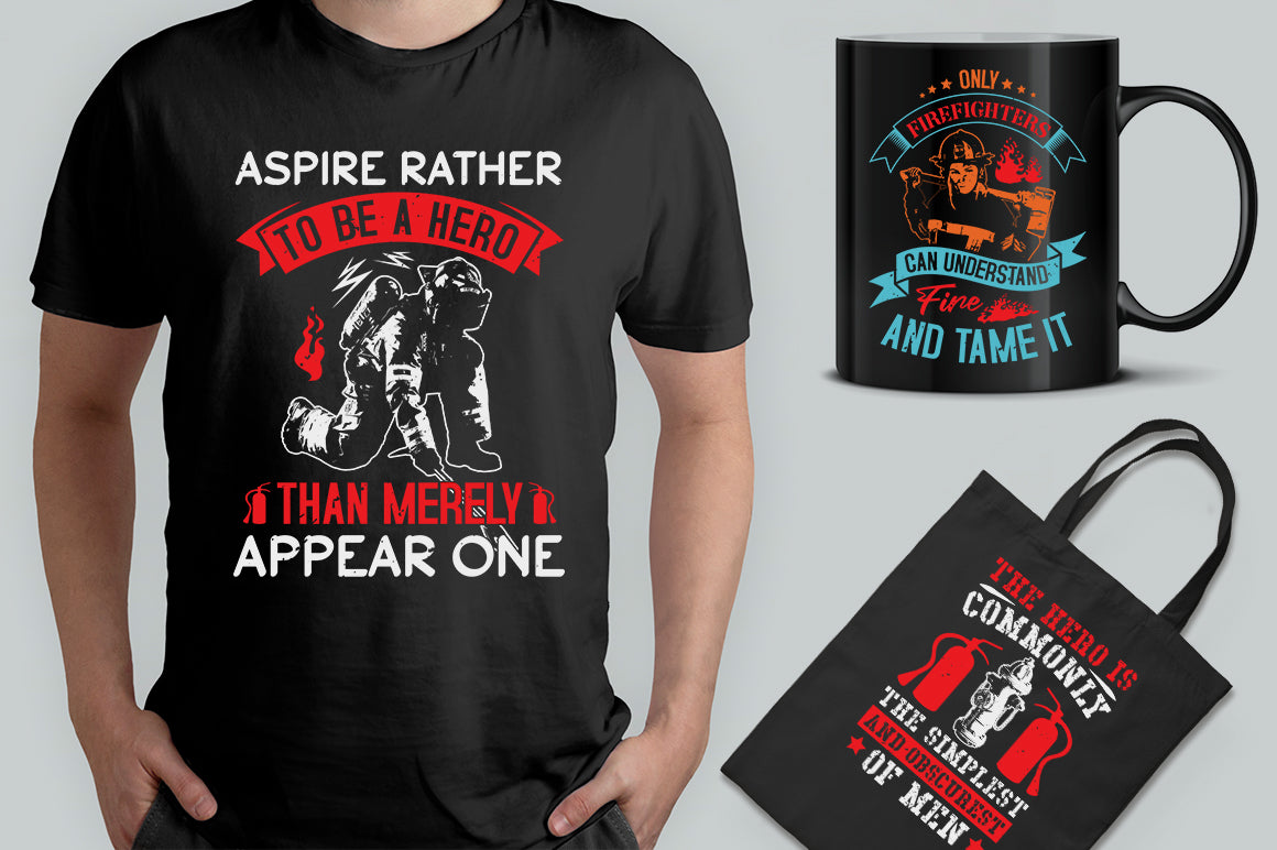 15 Editable Firefighter T-Shirt Designs Bundle