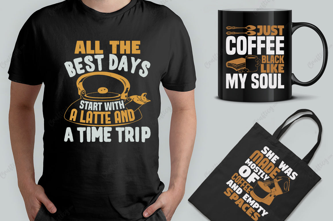 25 Editable Coffee T-Shirt Designs Bundle