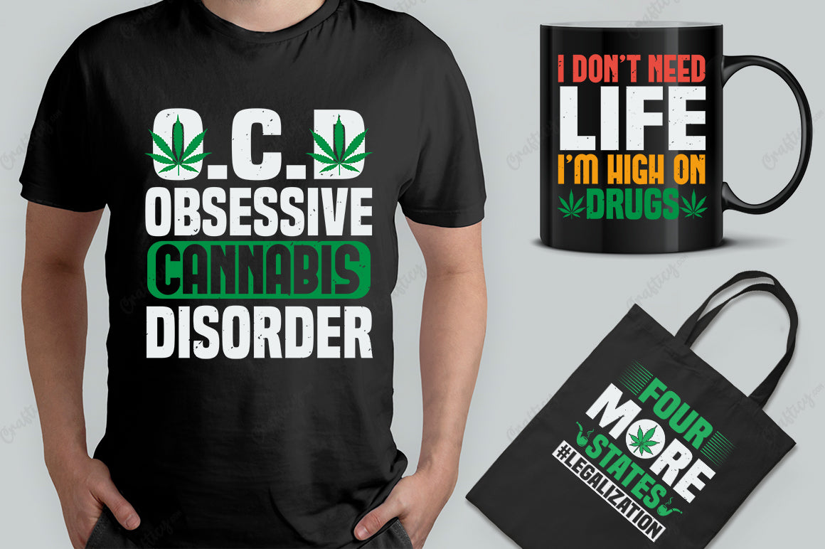 15 Editable Cannabis T-Shirt Designs Bundle