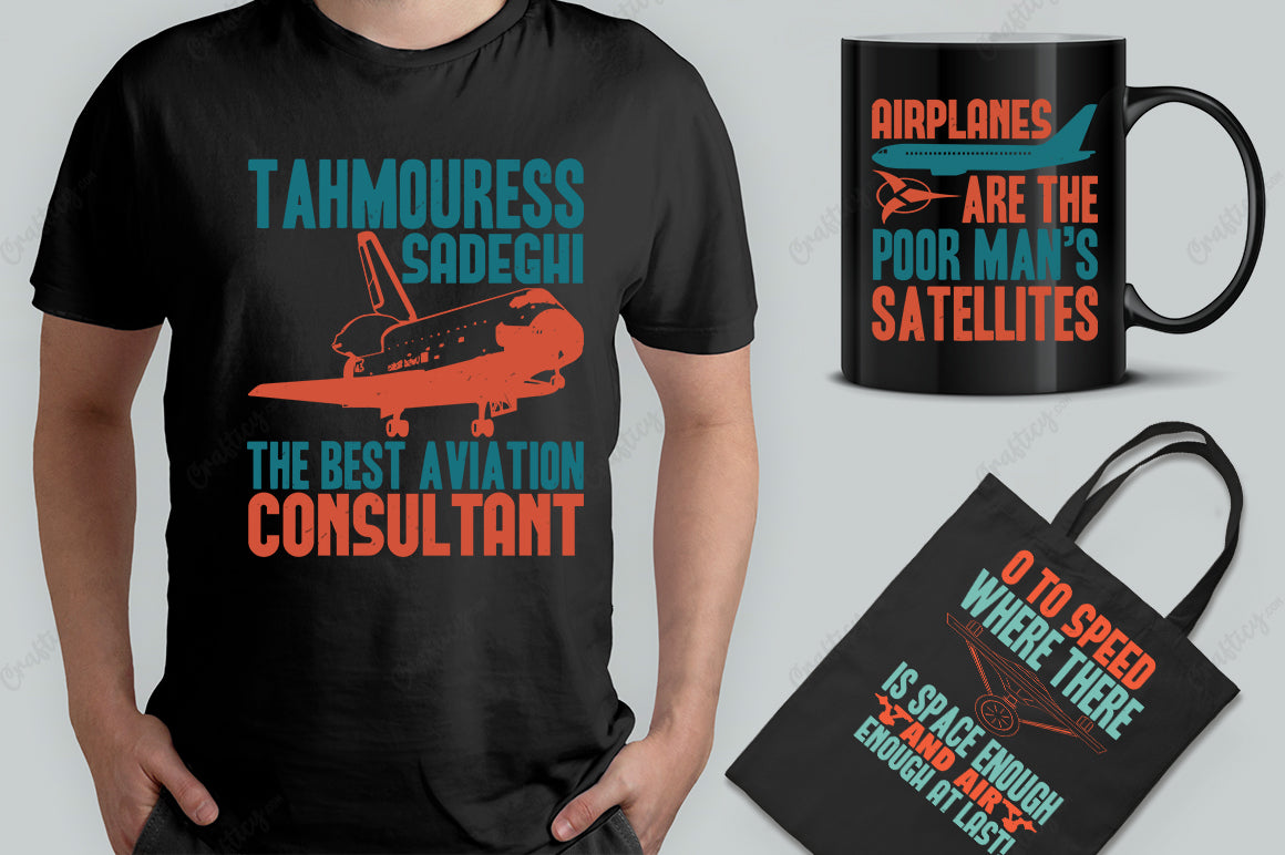 15 Editable Aviation T-Shirt Designs Bundle