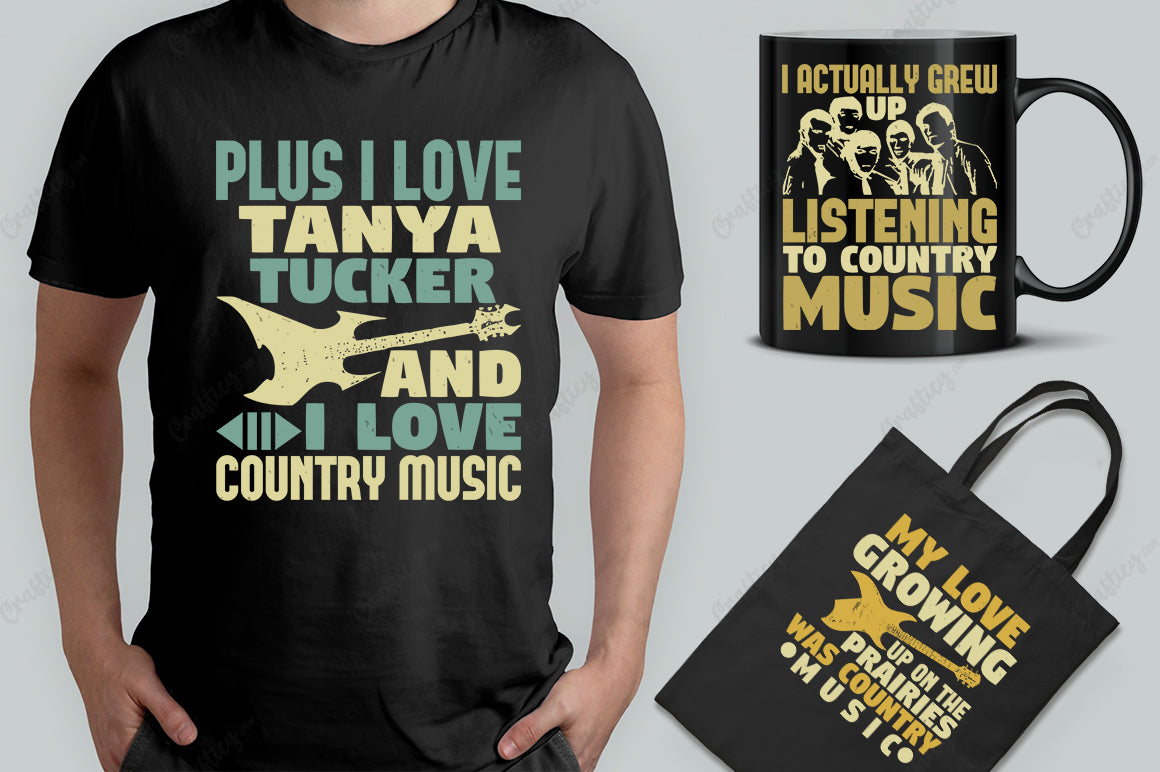 25 Editable Country Music T-Shirt Designs Bundle